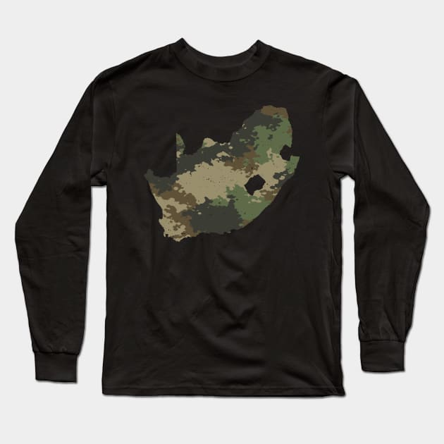 South Africa Map Camo Pattern African Safari Camouflage Long Sleeve T-Shirt by BraaiNinja